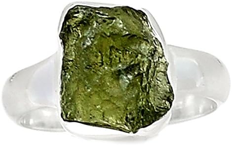 Lovegem Genuine Moldavite Ring 925 Sterling Silver,Size :7.5, AR3251