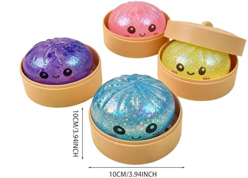 SLEEPHEAD®New Mystery Dumpling Squishy, Rare Glitter Dumpling Squishy– Random Surprise Stress Dumplings in Mini Steamer Basket (Color Random*3)