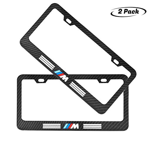 2pcs M Sports Performance Logo License Plate Frame Frame,Applicable to US Standard car License Frame,with Carbon Fiber Textured Glossy Finish Logo for BMW (bwn-m-2)