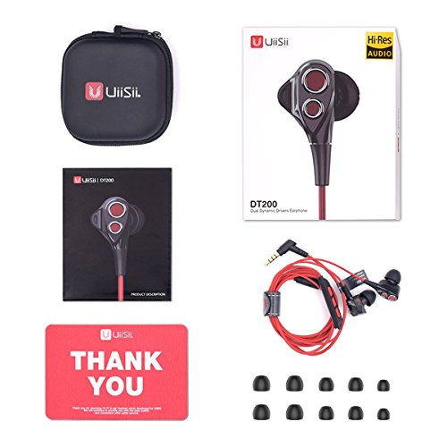 Earbuds, UiiSii DT200 In Ear Headphones with Microphone and Volume Control, Dual Drivers Earphones with HiFi Audio, Deep Bass for Noise Isolating, Compatible with Apple Headphones, Android(Black) - Thumbnail 6