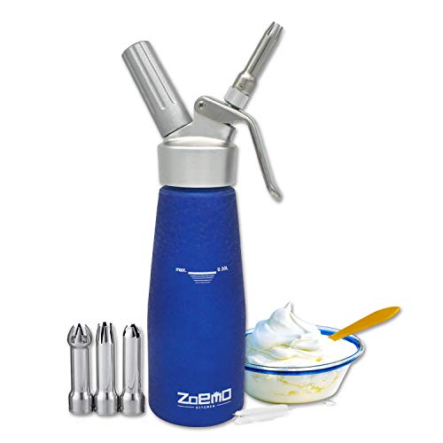 ZOEMO Profession Cream Whipper - 500ML Full Metal Whipped Cream Dispenser w/Modern Frosted Finish - 1 Pint Whipper Canister, Frosted Blue