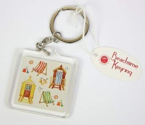 OFA Products Beachtime Keyring, Beach Themed Keyring Key Accessory, Bucket, Spade, Sandcastle, Deckchair and Beach Hut Decoration, 5x5cm Approx