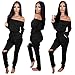 Longwu Women's Fashion Off-Shoulder Drawstring Jumpsuits Rompers Knee Hole Pants Black-S
