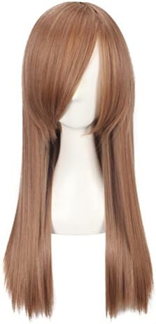 Yesui23" 60cm Women Girl's Cosplay Party Wigs Long Straight with Bangs Natural Synthetic Hair with Wig Cap(Brown)