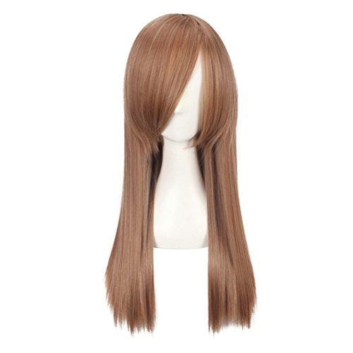 Yesui23" 60cm Women Girl's Cosplay Party Wigs Long Straight with Bangs Natural Synthetic Hair with Wig Cap(Brown)