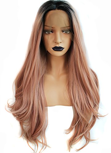 Anogol hair cap+glueless heat resistant long body wave ombre pink…