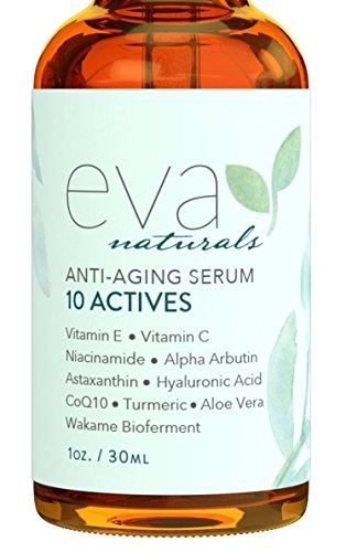 Eva Naturals 10 Actives Skin Serum (1oz) - Fine Line, Dark Spot Remover for Face - Achieve a Brighter, Lighter Complexion - With Niacinamide, Hyaluronic Acid, Vitamin C and Vitamin E - Premium Quality