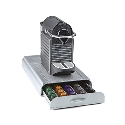 Mind Reader 50 Capacity Nespresso Capsule, 24 Capacity Vertuoline Coffee Pod Storage Drawer Organizer, Silver