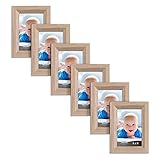 Icona Bay 4x6 Picture Frame (6 Pack, Weathered Oak Wood Finish), Photo Frame 4 x 6, Composite Wood Frame for Walls or Tables, Set of 6 Cherished Memories Collection