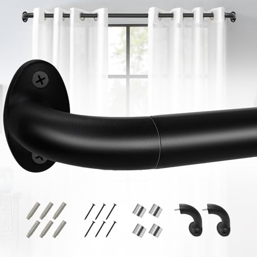 Barra Cortina,Cortinero de Ventana Ajustables,Con SoporteResistente y Fácil Instalar,Barras de Cortina Envolventes,Para Baño,Sala del Estar,Dormitori(Negro, 48-84in)