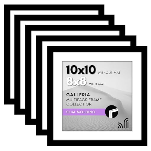 Americanflat 10x10 Picture Frame Set of 5 in Black - Use as 8x8 Picture Frame with Mat or 10x10 Frame Without Mat - Picture Frames Collage Wall Decor with Plexiglass and Easel for Wall or Tabletop