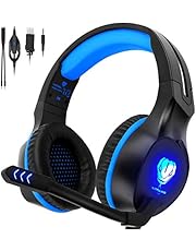 QcoQce Gaming Headset PS4, 3.5mm Xbox One Headset mit Noise Cancelling Mikrofon, LED-Licht, Bass Surround Sound, Kopfhörer für PC MAC Laptop IPad IPod Smartphone