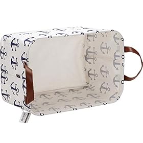 Sea Team Large Size Canvas Storage Bin Collapsible Shelf Basket Toy Organizer with Nautical Anchor Pattern, 16.5 by 11.8… 41kJGufzpEL