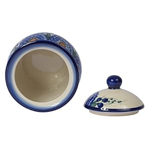 Traditional Polish Pottery, Handcrafted Ceramic Lidded Sugar Bowl with a Spoon Slot (400ml / 14 fl oz), Boleslawiec Style Pattern, C.101 (Arts collection)
