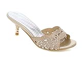 Aisun Women's New Rhinestones Open Toe Dress Slip On Slide Sandals Stiletto Kitten Heels Shoes