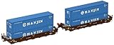 Kato USA Model Train Products Gunderson MAXI-I AOK #58101 Double Stack Car Set with HANJIN 40' Containers, 5-Unit Set