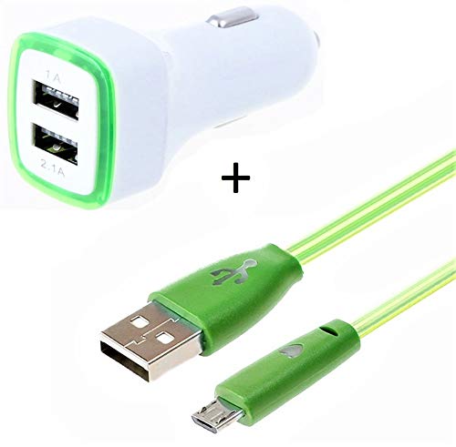 Shot Case – Micro USB Car Charger Pack for Xbox One Smartphone Controller (Green Smiley Design + Double LED Cigarette Lighter Adapter) Android (Green)