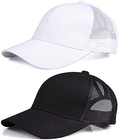 Lobeve 2 Pack of Ponytail Baseball Cap Hat Adjustable Mesh Trucker Ponytail Messy High Bun Hat