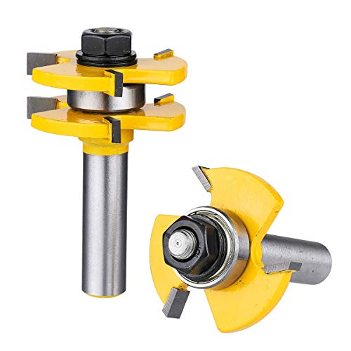 Tongue and Groove Router Bit Set,DRILLPRO 1/2-Inch Shank T Shape Wood Milling Cutter Woodworking Tool For Doors, Tables, Shelves, Walls, DIY Woodwork & More