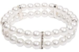 XKSRWE 2 Rows Pearls Pet Dog Necklace Collar Bling Accessories Charm Pet Puppy Jewelry Puppy Chihuahua Yorkie Handmade Adjustable (White, Small)