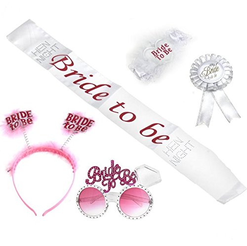 Veewon Bride To Be Sash Glasses Badge Garter Headband Hen Party Set Kit for Hen Night Girls Night Out Party Wedding Decorations