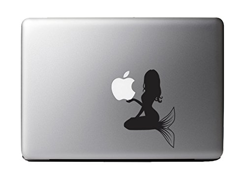 Pretty Mermaid Holding Apple - Black Vinyl Decal for 13" Macbook