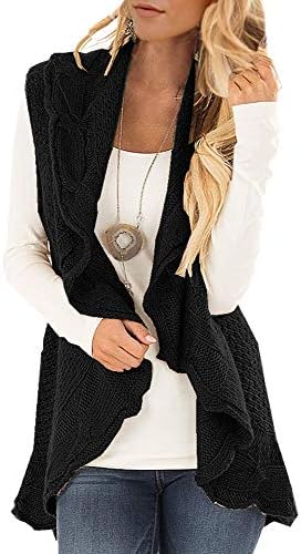 YONYWA Womens Sleeveless Cardigan Sweaters Plus Size Drape Open Front Knit Vest Coats Jackets