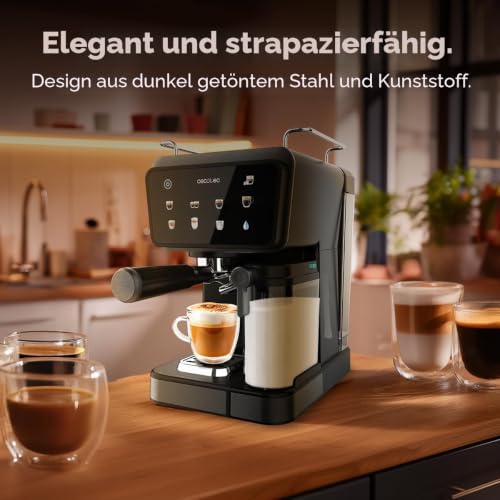 Halbautomatische Espressomaschine Power Espresso Touch ColdBrew Latte. 1350 W, 20 Bar, Kalt, Warm oder Heiß, Touch-Display, 1,5 L Wassertank, 500 ml Milchtank, Doppelter Siebträg