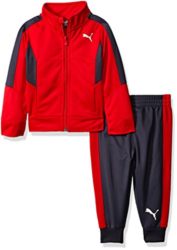 PUMA Baby Boys' 2 Piece Zip up Track Jacket and Jogger Pant Set, Fierce Red, 18 Months