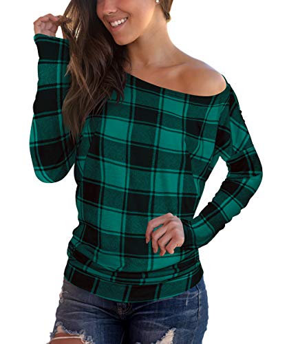 Women Off Shoulder Top Buffalo Plaid 