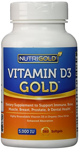 Nutrigold Vitamin D3 5000 IU,(GMO-free, Preservative-free, Soy-free, USP Grade Natural Vitamin D in Organic Olive Oil) - Pack of 2 (360 each, 720 total) Nutrigold Vitamin D3 5000 IU,(GMO-free, Preservative-free, Soy-free, USP Grade Natural Vitamin D in Organic Olive Oil) - Pack of 2 (360 each, 720 total)