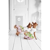 Small Dog Floral Dress With Tiered Skirt Pullover Gown Dogs Cotton Summer Clothes (Small Plus: 15" / 9-18 lbs, White, Green, Pink)