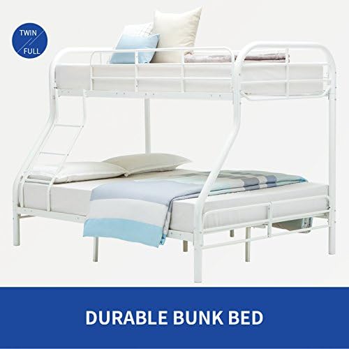 GTM Twin over Full Metal Beds Bunk Teens Kids Dorm Bedroom Loft Furniture w/Ladder ,White