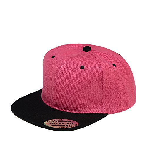 Blank Adjustable Flat Bill Plain Snapback Hats Caps (All Colors) (One Size, Hot Pink/Black)