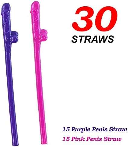 30 Pack Bachelorette Party Pecker Straws by Cruzadel (15 Pink &amp; 15 Purple). Amusing Cocktail Stirrer &amp; Sipping Penis Straws for Pre-Marriage Bridal Party - Perfect for Girls/Gays Wild Parties.