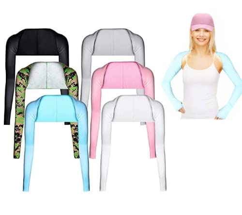 6 Pairs Cooling Shawl Arm Sleeves with Finger Hole, Anti UV Sun Protection Sleeves for Women Golfing, Driving, Riding, Fishing-6 Colors