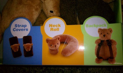 Goldbug Go and Grow Travel set including strap covers, neck roll, and bear backpack - Thumbnail 2