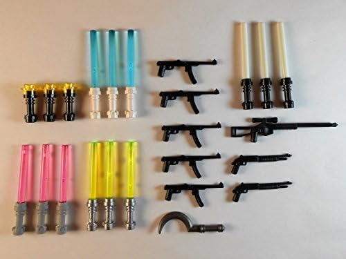 OnQbricks Guns for Lego Minifigures. Lot of 24. New!! Sniper Rifle Shotgun Star Wars AK47 Lightsabers Batman Indiana Jones