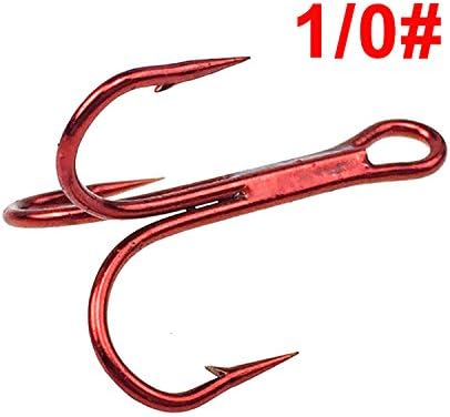 50pcs/Lot Fishing Hook Red Sharpened High Carbon Steel Treble Hooks (1/0#)