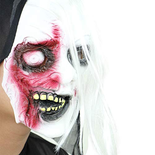 AIPINQI Creepy Horror Plastic Zombie Facial Mask with Hair Makeup Mask Face Frightful for Halloween Costume Party