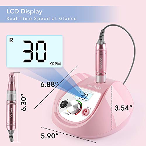 Professional Nail Drill Lavinda 30000RPM Electric Nail File, High Speed Low Heat LCD Display Manicure E File for Shaping, Buffing, Removing Acrylic Nails, Gel Nail with Drill Bits Foot Pedal, Pink - Thumbnail 2