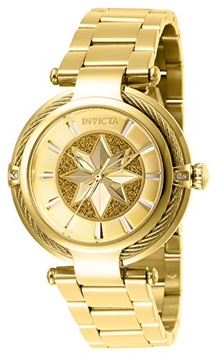 Invicta Women's Captain Marvel Analog Quartz Watch with Stainless Steel Strap, Gold, 20 (Model: 28833