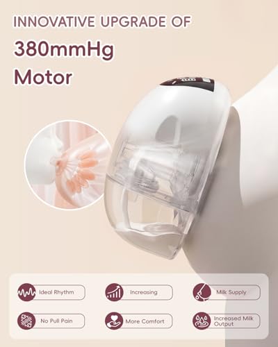 Lulia Hands Free Electric Pump, 4 Modes & 9 Levels, 380mmHg Strong Suction, Leak-proof, Ultra-Quiet, Portable & Discreet, Wearable Pumps with 17/19/21/24MM Flanges (White- 1Pack)