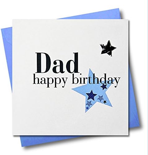 Claire Giles Greeting Cards, Happy Birthday Dad Card, Blue Stars design and Embellished with a shiny padded star