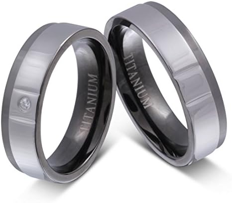 Jewelery Codex- His &amp; Hers Wedding Band, Wedding Rings Sets WITH FREE ENGARVING Titanium With 1 Cubic Zirconia CZ Stone Color White