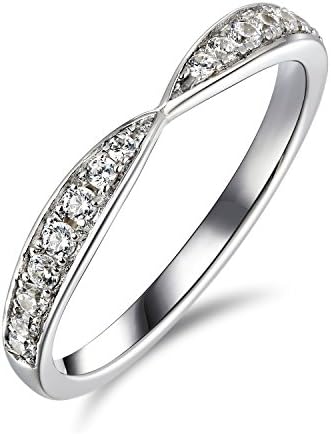 Lourve 14k White Gold Plated 925 Sterling Silver Engagement Ring Round Cut CZ Simulated Diamond Twist Eternity Band (5, cubic-zirconia)