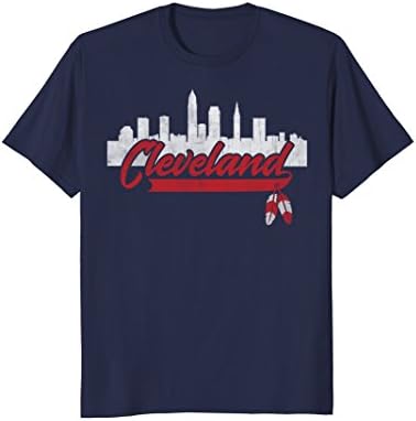Mens Cleveland Shirt Cleveland Skyline Native American Feather Large Navy