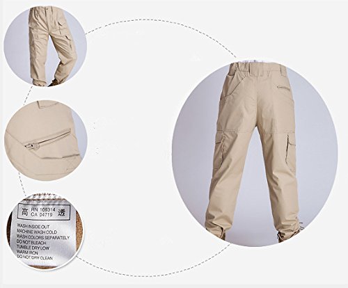 Noga Men's Outdoor Flat Front Work Multi Pockets Quick-Drying Casual Caro Swat Tactical Pants for Spring Summer Autumn (Khaki, 38/XXL)