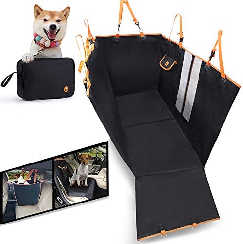 新型ペット用ドライブシート 車用ペットシート 可視メッシュ窓 ペット安全ベルト付き 後部座席 シートカバー 防水 飛び出し防止 お手入れが簡単 全車種 全種犬用猫用 トランクシート 900dオックスフォード布 折り畳み式カバー ブラック