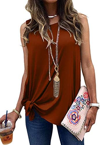 Allimy Women Summer Knot Front Tank Tops Casual Loose Sleeveless Basic Shirts S-2X